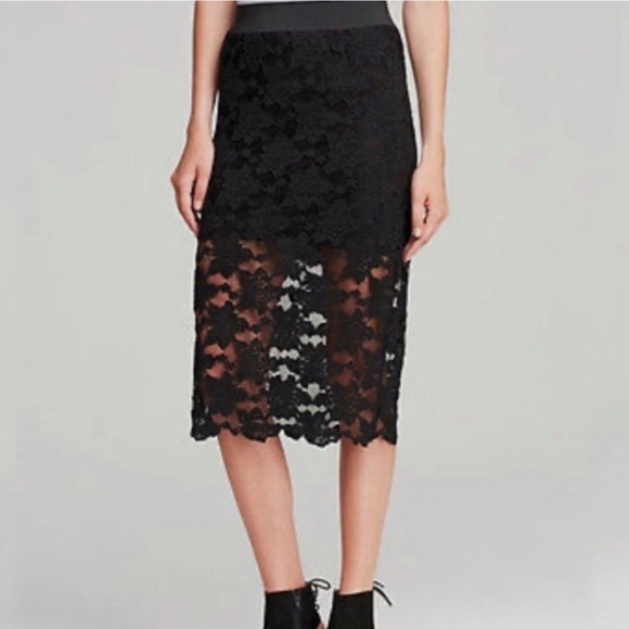 Free People Everything Rosey Black Lace Pencil Skirt with Elastic Band - Picture 1 of 9